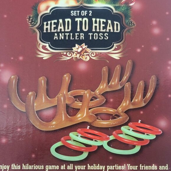 Set Of 2 Inflatable Head To Head Antler Toss Game With Rings For Holiday Parties - Picture 5 of 7